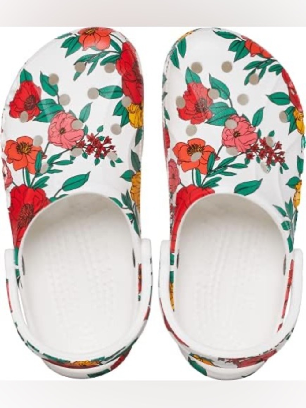 CROCS Floral Printed Sandal Clog - White with Green, Red, Yellow